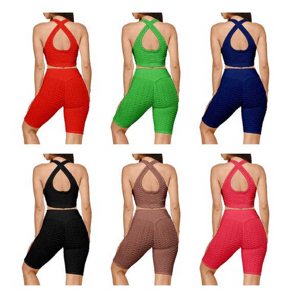 2-Piece Women's High Waisted Moisture-Wicking Anti Cellulite Activewear Yoga Set - Picture 10 of 11